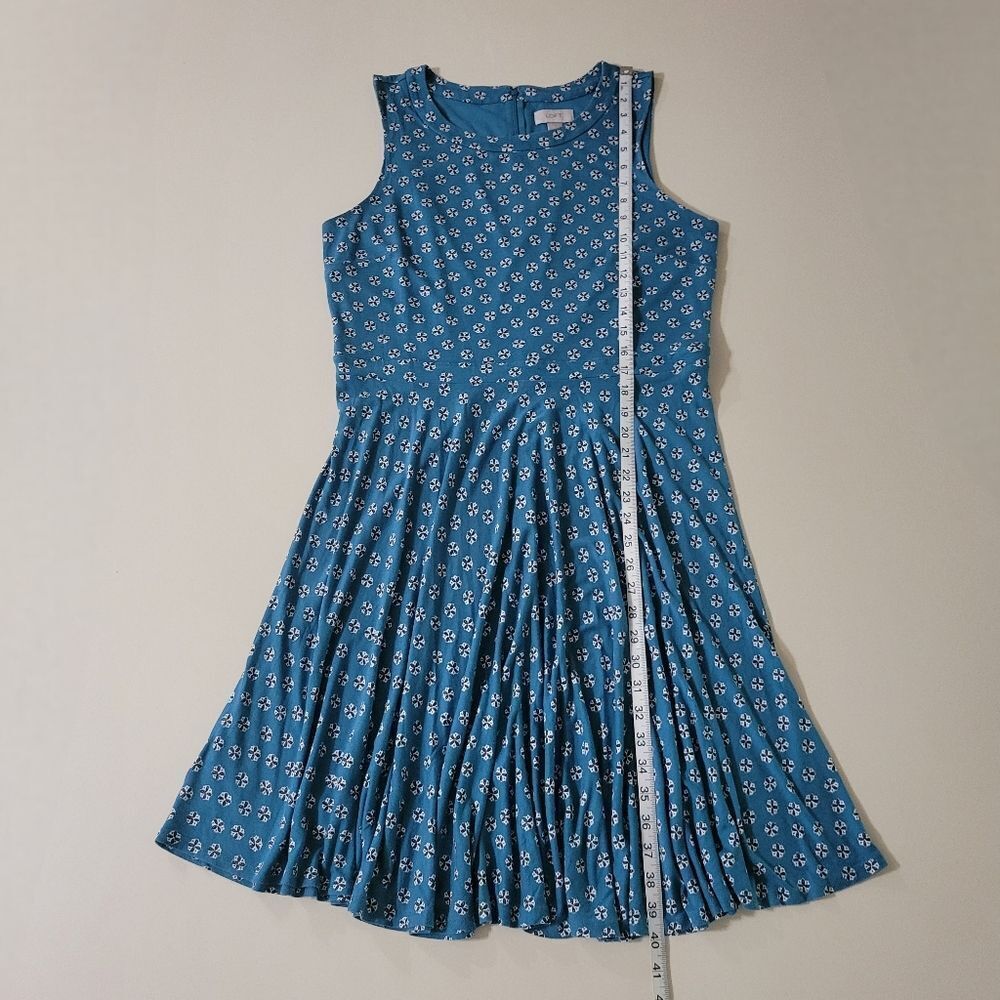 Ann Taylor LOFT Teal Roundneck Print Sleeveless Midi Length Dress - Picture 5 of 12
